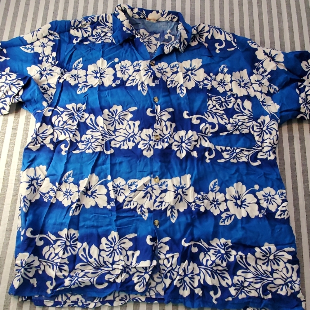 Blue and White Hawaiian Shirt, Poly Surf XL